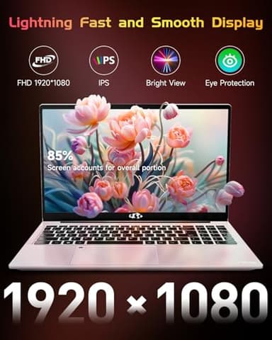 NIMO 15.6 IPS FHD-Laptop, 16GB RAM 1TB SSD Intel Pentium Quad Core N100, Computer with Backlit Keyboard Fingerprint (Beat to i3-1115G4 Up to 3.4GHz) Laptops for Student, Win 11 Rose Gold - Image 3