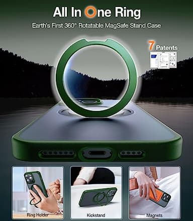 TORRAS 360°Rotatable Ring for iPhone 15 Pro Case 6.1", Compatible with MagSafe 15 Pro Case with Stand Translucent Slim Protective Mil-Grade Shockproof Cover 2023, Green - Image 2