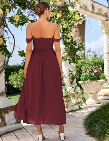 GRACE KARIN 2025 Women's Summer Sleeveless Off Shoulder Solid Flowy A Line Maxi Dresses Wine Red M - Image 5