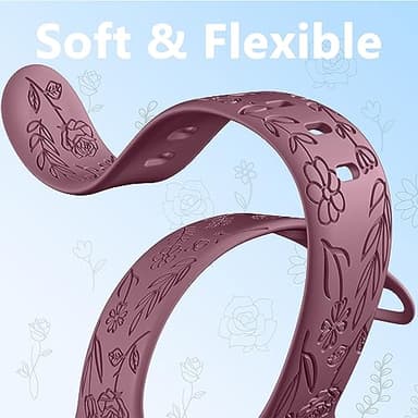 SNBLK 6 Pack Floral Engraved Apple Watch Bands, Compatible with 38mm-49mm Models, Soft Silicone Material, Vivid Flower Patterns, Comfortable Fit, Water Resistant - Image 5