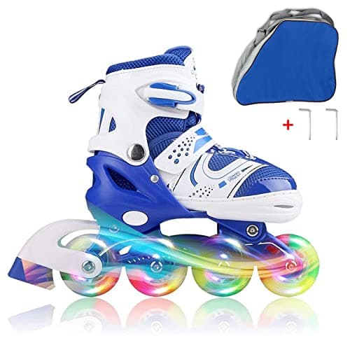 JIFAR Youth Children's Inline Skates for Kids, Adjustable Inlines Skates with Light Up Wheels for Girls Boys, Indoor&Outdoor Ice Skating Equipment Medium Size(2-5 US), Medium-blue - Image 1
