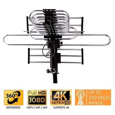 Five Star Outdoor Digital Amplified HDTV Antenna - up to 200 Mile Long Range,Directional 360 Degree Rotation,HD 4K 1080P FM, Supports 5 TVs Plus Installation Kit and Mounting Pole - Image 2
