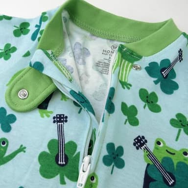 HonestBaby Sleep and Play Footed Pajamas One-Piece Sleeper Jumpsuit Zip-Front Pjs Organic Cotton for Baby Boys, Unisex, St Pats Boy, Newborn - Image 3