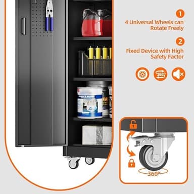 Aobabo Garage Storage Cabinet with Door Pegboard,Lockable Metal Storage Cabinet with 5 Adjustable Shelves for Garage Home,Required Assembly,Black - Image 9