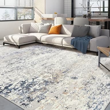 Area Rug Living Room Rugs - 5x7 Abstract Large Soft Indoor Washable Rug Neutral Modern Low Pile Carpet for Bedroom Dining Room Farmhouse Home Office - Beige Blue - Image 8