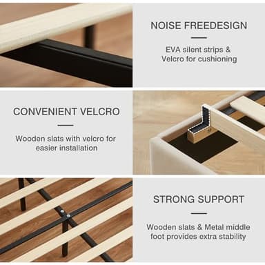 VECELO Upholstered Twin Bed Frame with Headboard Adjustable, Velvet Platform Bed with LED Lights, Charging Station, Mattress Foundation with Wooden Slats, Noise Free, No Box Spring Needed, Beige - Image 7
