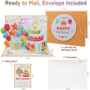 MZD8391 Birthday Cards Pop Up Cake with Blowable Candle Light, Music Happy Birthday Card Gifts for Men Women Kids Mom Grandma - Image 4