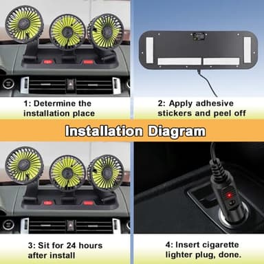 Triple-Head Fan for Car, Portable AC for Car with 360° Rotation Cigarette Lighter Plug for Car RV and SUVs - Image 8