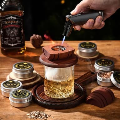 Whiskey Smoker Kit with Torch - 6 Flavors Wood Chips, 2 Glasses, 2 Ice Ball Molds - Cocktail Smoker Infuser Kit, Old Fashioned Drink Smoker Kit, Birthday Bourbon Whiskey Gifts for Men,Dad(NO Butane) - Image 2