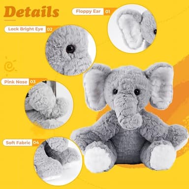 Mikee Fluffie Elephant Stuffed Animals Soft Plush Toy for Baby Girls Boys,12" Grey Soft Small Stuffed Elephant Huggable Gifts for Birthday - Image 4