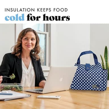 Fit & Fresh Lunch Bag For Women, Insulated Womens Lunch Bag For Work, Leakproof & Stain-Resistant Large Lunch Box For Women, Snap Closure Westport Bag Navy Dot - Image 5