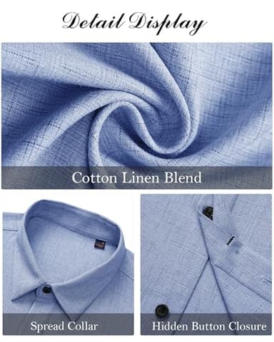 J.VER Men's Linen Shirts Casual Short Sleeve Button Down Shirt for Men Beach Summer Vacation Holiday Tops Sky Blue 4X-Large - Image 5