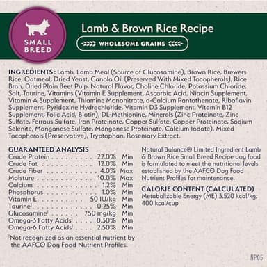 Natural Balance Limited Ingredient Small-Breed Adult Dry Dog Food with Healthy Grains, Lamb & Brown Rice Recipe, 4 Pound (Pack of 1) - Image 8