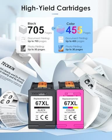 67XL Ink Cartridge Black/Color Combo Pack Replacement for HP Ink 67 67XL Printer Ink Works for HP DeskJet 2827e 2755e 2700 2855e 2800 4155e 2755 2852e Envy 6055e 6000 6455e (2 Pack) - Image 3