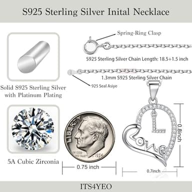 ITS4YEO 925 Sterling Silver Love Heart Pendant Initial Necklaces Silver Necklace Zircon Pendant Necklaces for Women Jewelry Gift for Women Wifes Her Valentines Gift(L - Image 6
