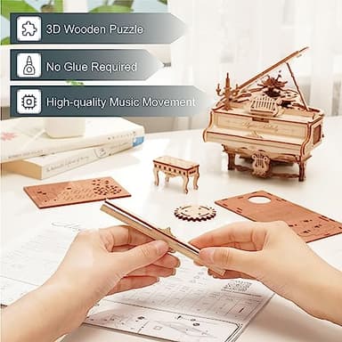 ROBOTIME AMK81 Magic Piano 3D Puzzles for Adults-Mechanical 3D Puzzles Musical Instrument-Wooden Music Box Puzzle Kit to Build-Aesthetic Desk Decor Unique Gift for Men/Women - Image 5