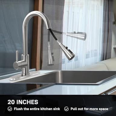 WEWE Single Handle High Arc Brushed Nickel Pull Out Kitchen Faucet,Single Level Stainless Steel Kitchen Sink Faucets with Pull Down Sprayer,Suitable for Laundry Rv Bar - Image 7