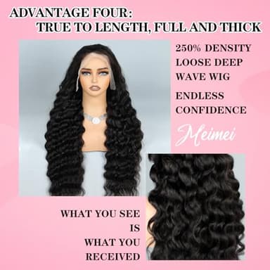 MEIMEI 34 Inch Long Lace Front Wigs Human Hair Loose Wave 250% Density 15A Grade Real Full Large Lace Space 13x4 Loose Deep Wave Lace Frontal Wigs Human Hair Pre Plucked for Black Women - Image 6