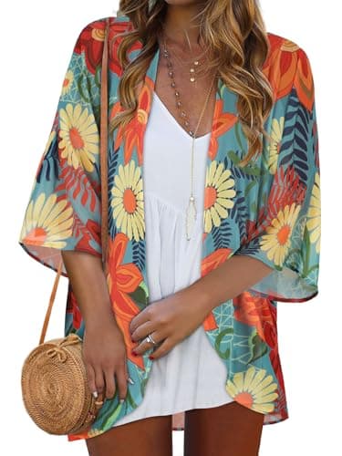 Womens Tops Resort Wear for Women Kaftan Kimono Cardigans Summer Resort Cruise Shirts (Colorful Gardens,L) - Image 1