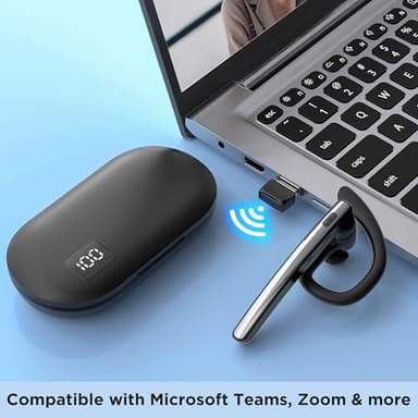 TERUNSOUl Bluetooth Headset V5.3, Wireless Bluetooth Earpiece with 600mAh Charging Case, 110H Playtime, Hands Free Headset for Cell Phone and Computer with Built-in Microphone for Work Trucker Office - Image 8