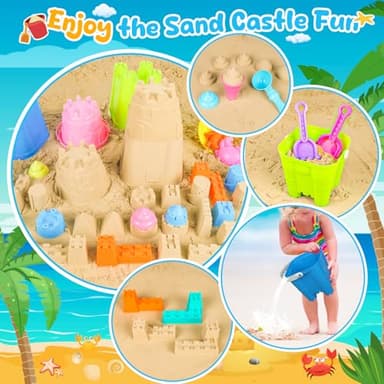 REZUCREY Beach Toys for Kids Toddlers, Sand Castle Toys with 4 Sand Bucket and Shovels, Mesh Bag & Molds, Ice Cream Travel Sandbox for Beach Sandbox for Toddlers Kids Baby Boys Girls Age 3-10 - Image 4