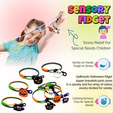UpBrands 120-Pack Halloween Fidget Zipper Bracelets – Bulk Party Favor Toys for Kids, School Goodie Bags & Giveaways, Pinata Fillers - Image 4