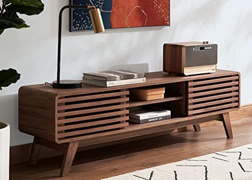 mopio Ensley TV Stand, Mid Century Modern for 55/60/65 inch TV, Farmhouse TV Stand, Entertainment Center with Storage, TV and Media Console for Living Room (Walnut, 59" Low) - Image 1
