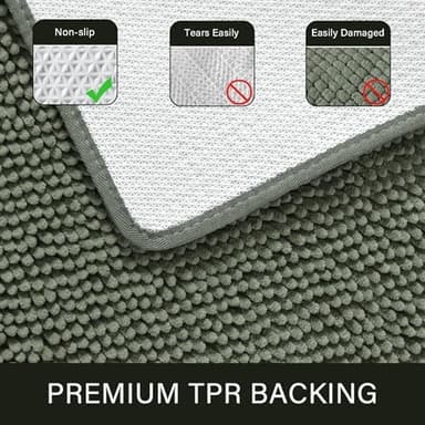 LOCHAS Luxury Bathroom Rug Shaggy Bath Mat 24 x 60 Inch, Washable Non Slip Bath Rugs for Bathroom Shower, Soft Plush Chenille Absorbent Carpets Mats, Sage Green - Image 4