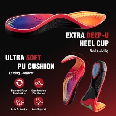 NEVVIS Plantar Fasciitis Orthotic Insole for Flat Feet, High Arch Support Inserts Women Men, 240 lb Heavy Duty Work Boot Insoles for Men, Arch Pain, Plantar Fasciitis Relief, Shock Absorb, 1 Pair - Image 6