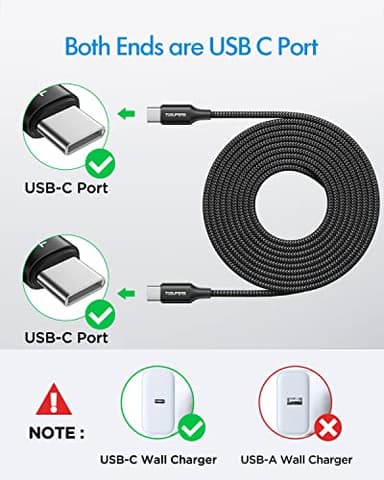 TOSUPERS 10ft 2 Pack Long USB C to USB C Cable Fast Charging 60W, PD Type C Charger Cord for Samsung Galaxy S25 S24 S23 S22 Ultra A16 Z Flip6 Fold6, iPhone 16 15 Pro, MacBook/iPad - Image 2