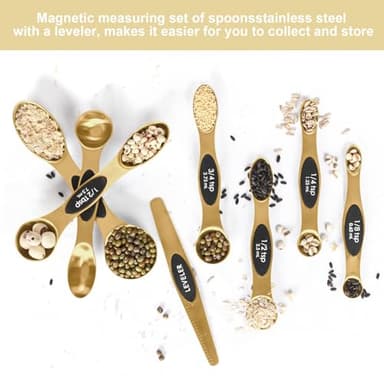 Magnetic Measuring Spoons Set Stainless Steel with Leveler, Stackable Metal Tablespoon Measure Spoon for Baking, Measuring Cups and Spoon Set Kitchen Gadgets Apartment Essentials Fits in Spice Jars - Image 3