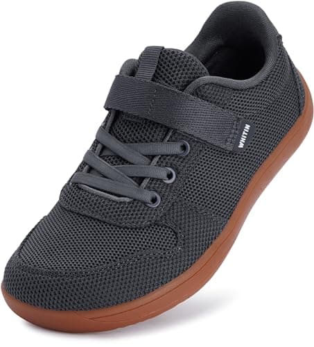 WHITIN Little Big Kids Wide Width Barefoot Walking Shoes Minimalist Zero Drop Sneaker Boys Girls Size 11 Running Tennis Training School Breathable Dark Grey 29 - Image 1