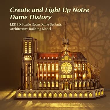 FUNPOLA LED 3D Wood Puzzle - Notre Dame de Paris Architecture Model-Night Edition with LED Lighting- DIY Building Model Craft Kit, Architecture Building Set - Image 2