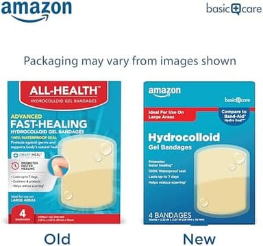 Amazon Basic Care Advanced Fast Healing Hydrocolloid Gel Bandages, Large Wound Dressing, 4 ct - Image 3