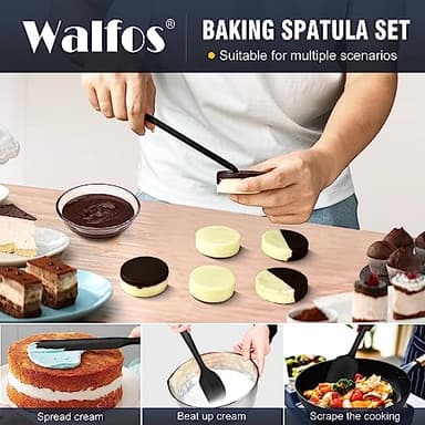 Walfos Silicone Spatula Set of 5 - (600°F) High Heat Resistant Kitchen Scraper Spatulas, One-Pieces Seamless Design, Perfect for Cooking Mixing & Baking - BPA Free and Dishwasher Safe,black - Image 3