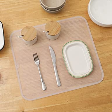 MicoYang Silicone Dish Drying Mat for Multiple Usage,Easy clean,Eco-friendly,Heat-resistant Silicone Mat for Kitchen Counter or Sink,Refrigerator or Drawer Liner Translucent XL 18 inches x 16 inches - Image 5
