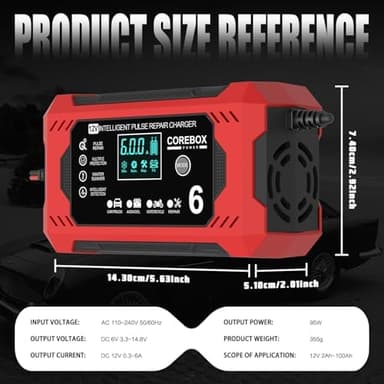 Battery Charger 6-Amp 12V Automatic Smart Battery Trickle Charger, Battery Maintainer Desulfator with Temperature Compensation for Car Truck Motorcycle Lawn Mower Marine - Image 7