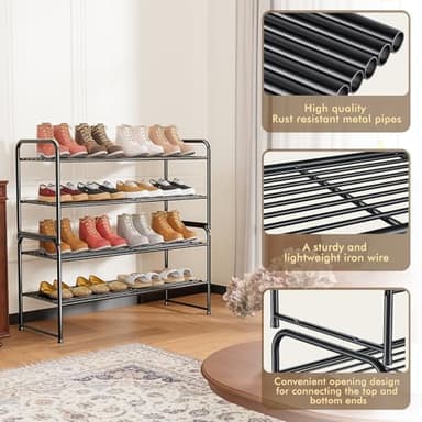 SUFAUY 2-Tier 33" Wide Shoe Rack, Closet Metal Shoe Rack Organizer Heavy Duty, Stackable, Black - Image 4