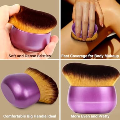 Extra Large Body Makeup Brush For Self Tanner, Leg Makeup &Bronzer Blend,75 mm Wide-headed Kabuki Brush Provides More Even &Pretty Application, Sunscreen Face& Back Makeup Brush, Wet&Dry Use- Purple - Image 5