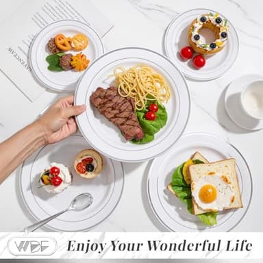 WDF Partyware 350 Pcs Silver Plastic Plates - Silver Dinnerware Set of 50 Dinner Plates 50 Dessert Plates 50 Silverware 50 Napkins 50 Cups for Party&Wedding - Image 4