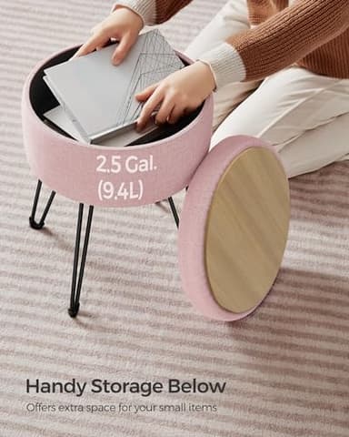 SONGMICS Vanity Stool Chair, Small Ottoman Stool with Storage, Vanity Chair, 15.4 Dia. x 17.4 Inches, 4 Metal Legs, for Makeup Room, for Living Room, Bedroom, Jelly Pink ULOM002R01 - Image 7