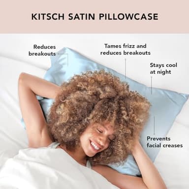 Kitsch Satin Pillowcase with Zipper for Hair & Skin, Softer Than Silk Pillow Cases Queen, Wrinkle-Free, Smooth and Cooling Satin Pillow Covers, Standard Size 19"x26", Haze Blue - Image 3
