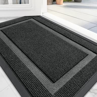 OLANLY Front Door Mat Indoor Outdoor Entrance, Waterproof All-Season, All-Weather Doormat, Sturdy Natural Rubber, Fade Resistant, Low Profile, Easy Clean Patio Porch Entryway Mat, 59x35, Black - Image 1