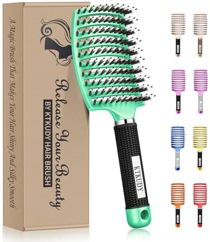 KTKUDY Detangling Brush Boar Bristles Hairbrush Make Hair Shiny & Healthier Curved and Vented Detangler Brush for Women Men Kids Wet & Dry Hair (Light green) - Image 1