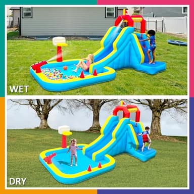 Bounwell Inflatable Water Slide, Blow Up Water Slide with Climbing Wall, Water Slide for Kids Backyard with Basketball Hoop, Water Cannon and Splash Pool - Image 2