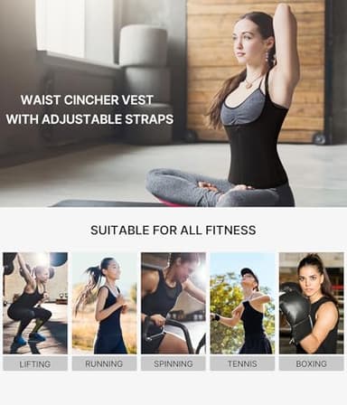 Nebility Women Waist Trainer Corset Zipper Vest Body Shaper Cincher Tank Top with Adjustable Straps (S, Black) - Image 5