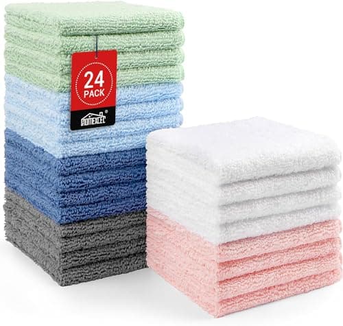 HOMEXCEL Microfiber Washcloths 24 Pack, Highly Absorbent and Soft Face Towel, Multi-Purpose Wash Cloths for Bathroom, Hotel, Spa, Gym, and Kitchen, 12x12 Inch - Image 1