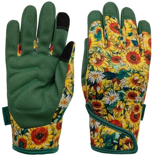 MSUPSAV Gardening&Garden Gloves,Spandex&Synthetic Yard Work Glove,Gifts for Women,Touchscreen,Medium,Green Sunflower - Image 1