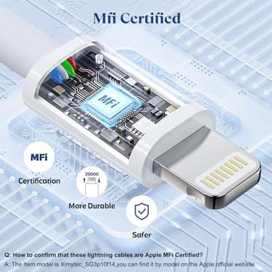 RCTech USB C to Lightning Cable 3Pack 6FT [MFi Certified] iPhone Fast Charger Cable USB-C Power Delivery Charging Cord for iPhone 14/13/12/11/XS/XR/X/8/iPad, White - Image 3