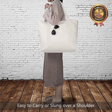 TOPDesign 30-Pack Canvas Tote Bags with an External Pocket, Reusable Grocery Shopping Bags, Top Zipper Closure, Daily Essentials (Natural) - Image 2